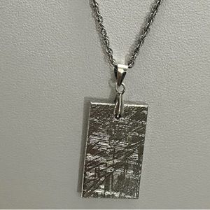 Natural Muonionalusta Meteorite FreeSize Rectangular Silver Pendant 925 Unisex